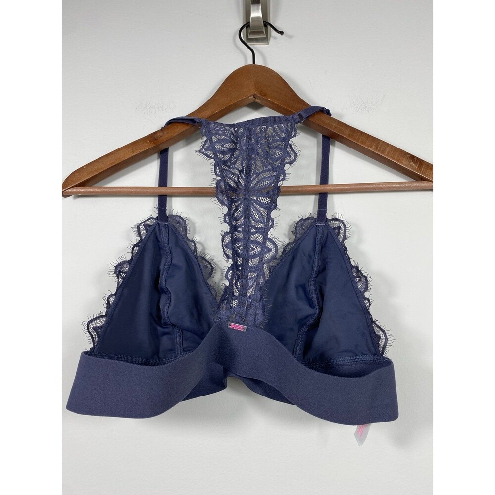 Victoria’s Secret PINK Lace Triangle Racerback Bralette Navy Blue L - Picture 2 of 6